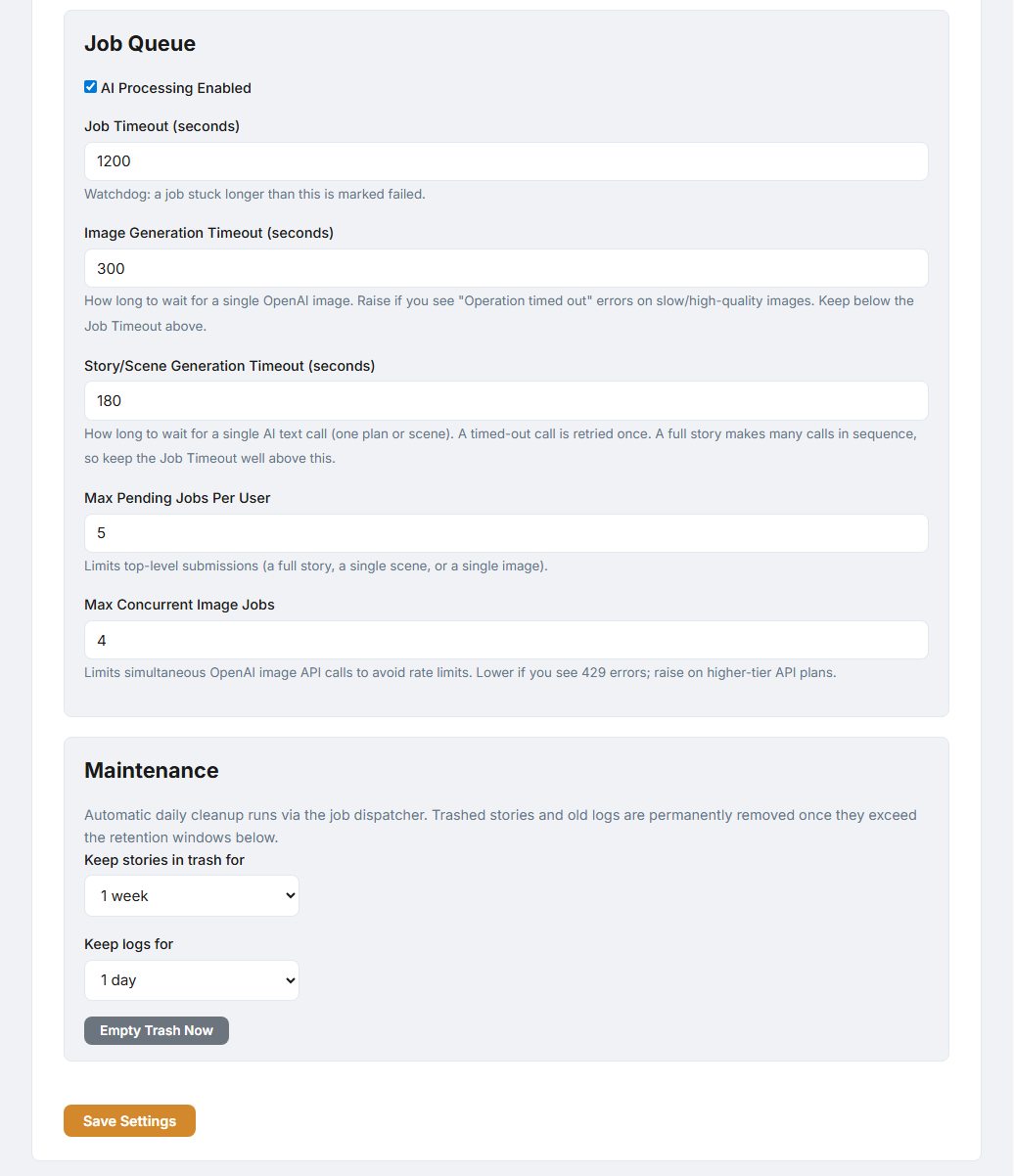 Admin site settings page, part 2